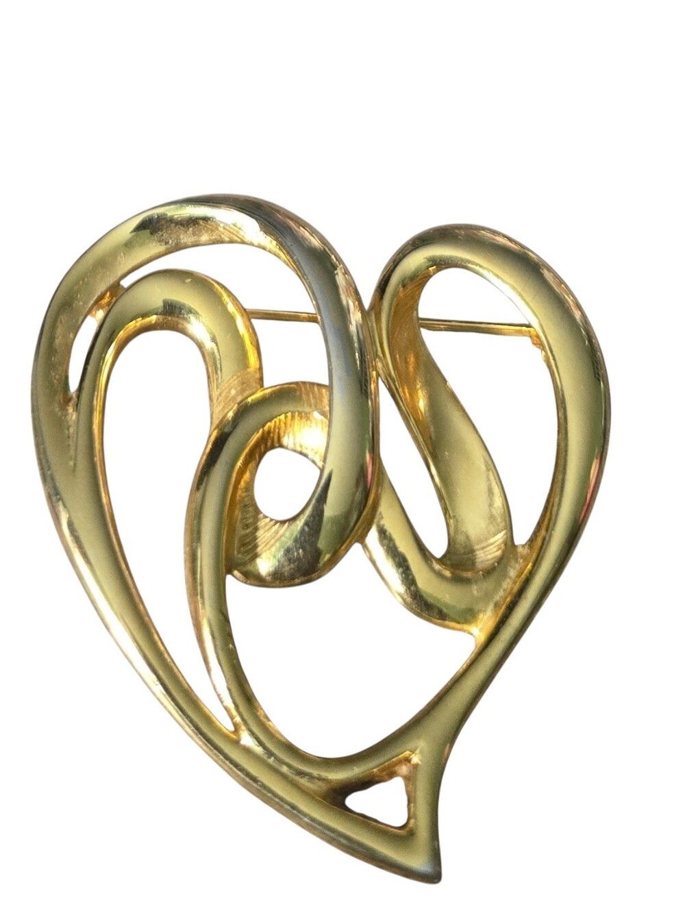 Vintage Gold Heart Swirl Brooch